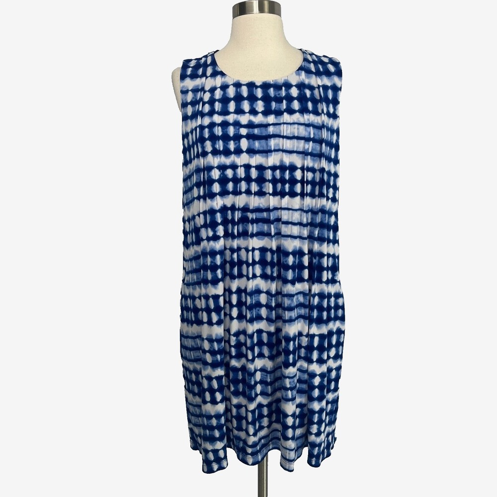 Calvin Klein Women 14 Blue Tie Dye Dress Beach Resort Cruise Pockets - Picture 3 of 13